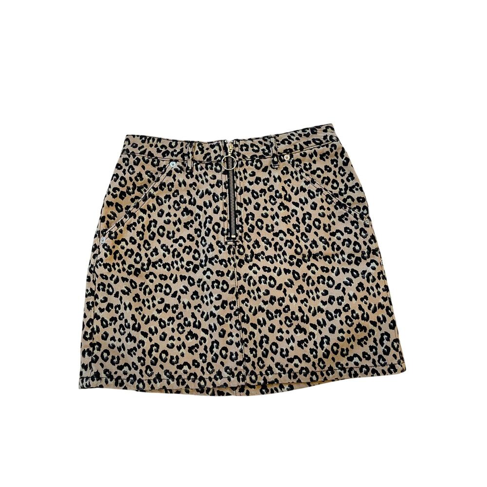 Topshop Moto Leopard Print Zip Mini Skirt 6